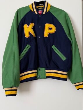 Kenzo Paris Varsity Jacket Wool Letterman Navy Green Logo Size S Authentic